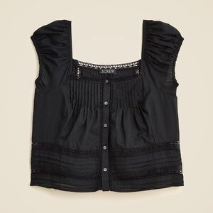 J. Crew Cap sleeve lace trim top in cotton voile